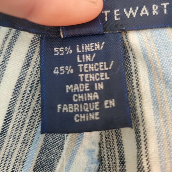 CC - Catherine Stewart Linen Cropped Pants Women's Size 8 Blue White Tan Striped - Picture 5 of 6